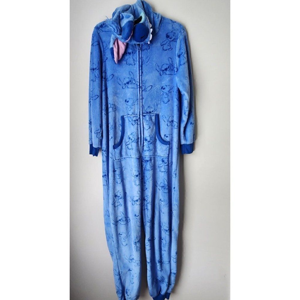 Disney Women's Size L (12/14) Stitch Character Hooded Fleece Body Suit Sleepwear